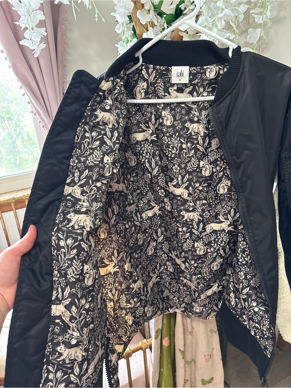 CAbi Charisma Black Bomber Jacket with Cream Sherpa Trim - Picture 8 of 9